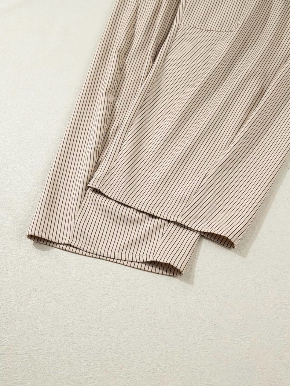 NWT Drawstring High-Waist Barrel Pants - Cream Pinstripe, Size Small - Picture 5 of 5